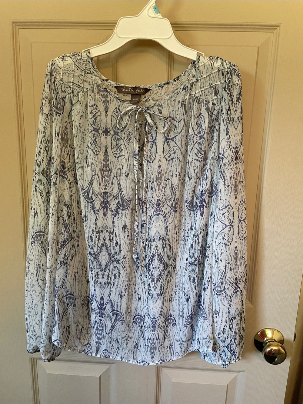 charlie jade Blue Paisley Tie-Front Peasant Blouse